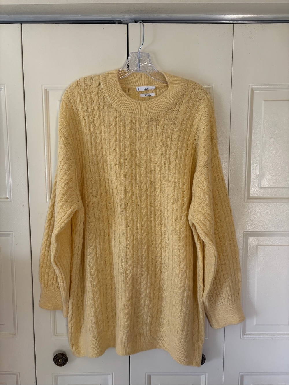 MNG Womens Preppy Minimalist Wool Sweater Size L Oversized Old Money Cable Knit